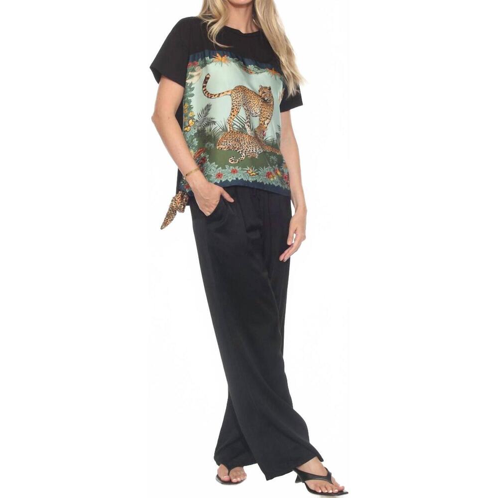 NEW FLORA ASHLEY in and you out blouse in black cheetah